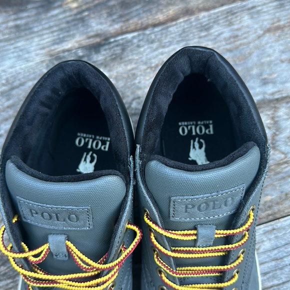 🆕Polo Ralph Lauren leather & synthetic ankle SNEAKER BOOT-BO-LCB gray/wht/blk 8 - Picture 6 of 13